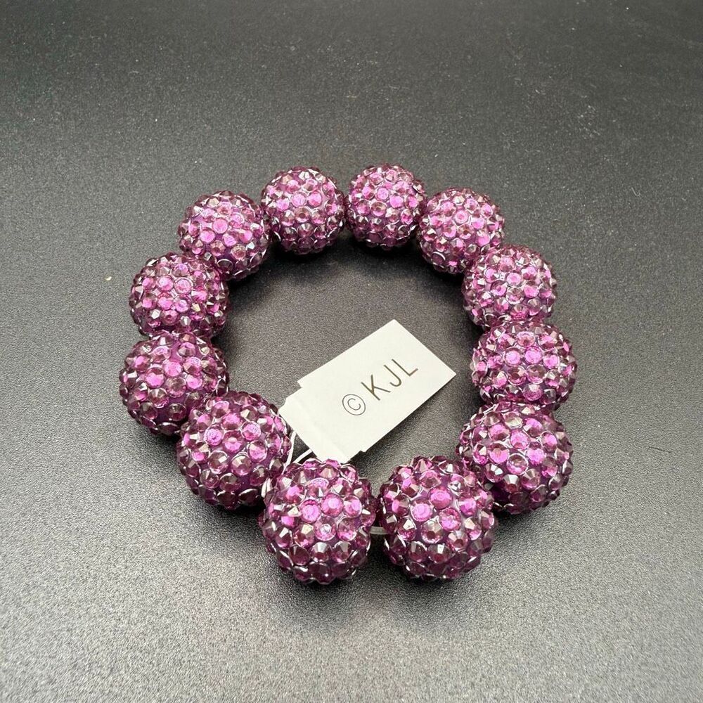 Kenneth Jay Lane (KJL) purple rhinestone pave disco ball stretch bracelet New